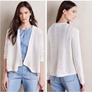 Anthropologie Rosie Neira Cream Pointelle 100% Cotton Open Cardigan Sweater XS